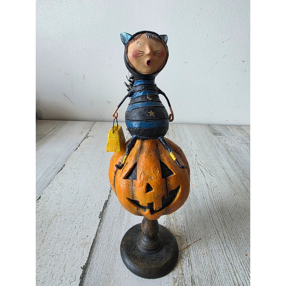 Vintage esc loti Mitchell cat jack pumpkin statue trick-or-treater Halloween